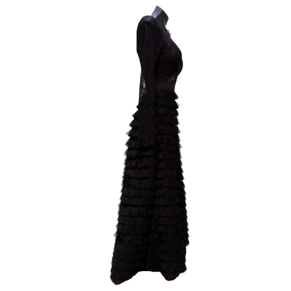 NWOT Catchall Lace Gown Black Tiered Ruffle Skirt Dress M - Picture 3 of 7